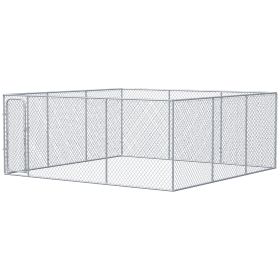 PawHut Large Dog Kennel Outside, Heavy Duty Dog Cage, Outdoor Fence Dog Run with Galvanized Chain Link, Secure Lock, 15.1' x 15.1' x 6