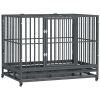PawHut Heavy Duty Dog Cage 42 Metal Kennel with Wheels Double Door Removable Tray Gray