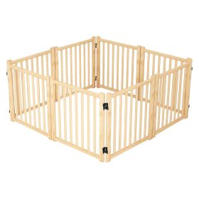 Wooden Freestanding Dog Gates for The House,Dog Gates for Doorways, Stairs,Wood Dog Fences Indoor Pet Gate,Step Over Fence-8 Panel 31"H