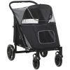 PawHut Pet Stroller Dog Cat Carriage One Click Fold with Universal Front Wheels Shock Absorber Brakes Storage Bags Mesh Window