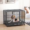 PawHut Heavy Duty Dog Cage 42 Metal Kennel with Wheels Double Door Removable Tray Gray